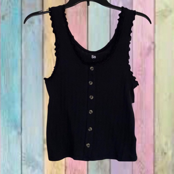 SO Tops - So Black Scoop Neck Button Front Tank Top NWT